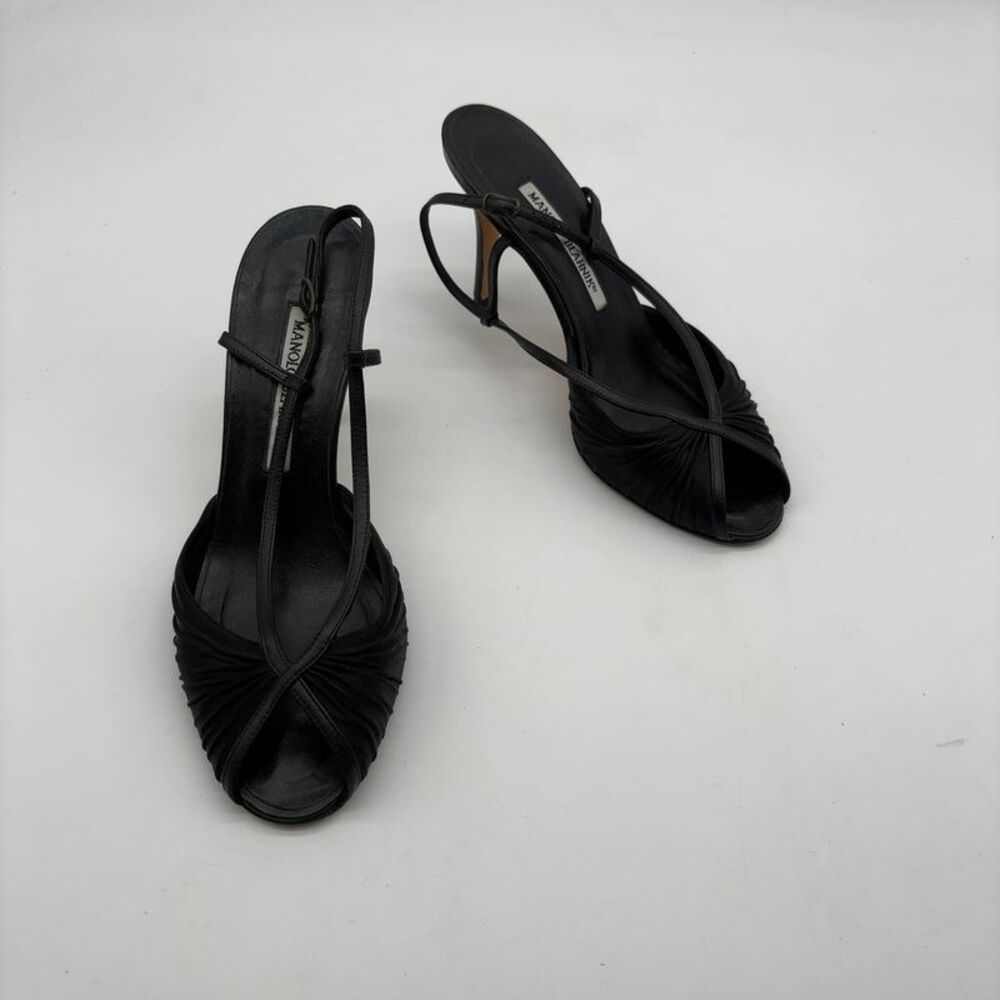 Manolo Blahnik Peep Toe Strap Heels